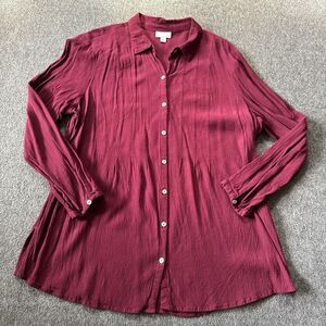 J Jill Shirt Womens Button Up Blouse Top Long Sleeve Collared Red Burgundy XL